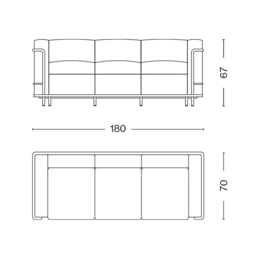 2 Fauteuil Grand Confort, Petit Modèle (3 Seater, Black, X grade) - LC2 3시터 X 등급
